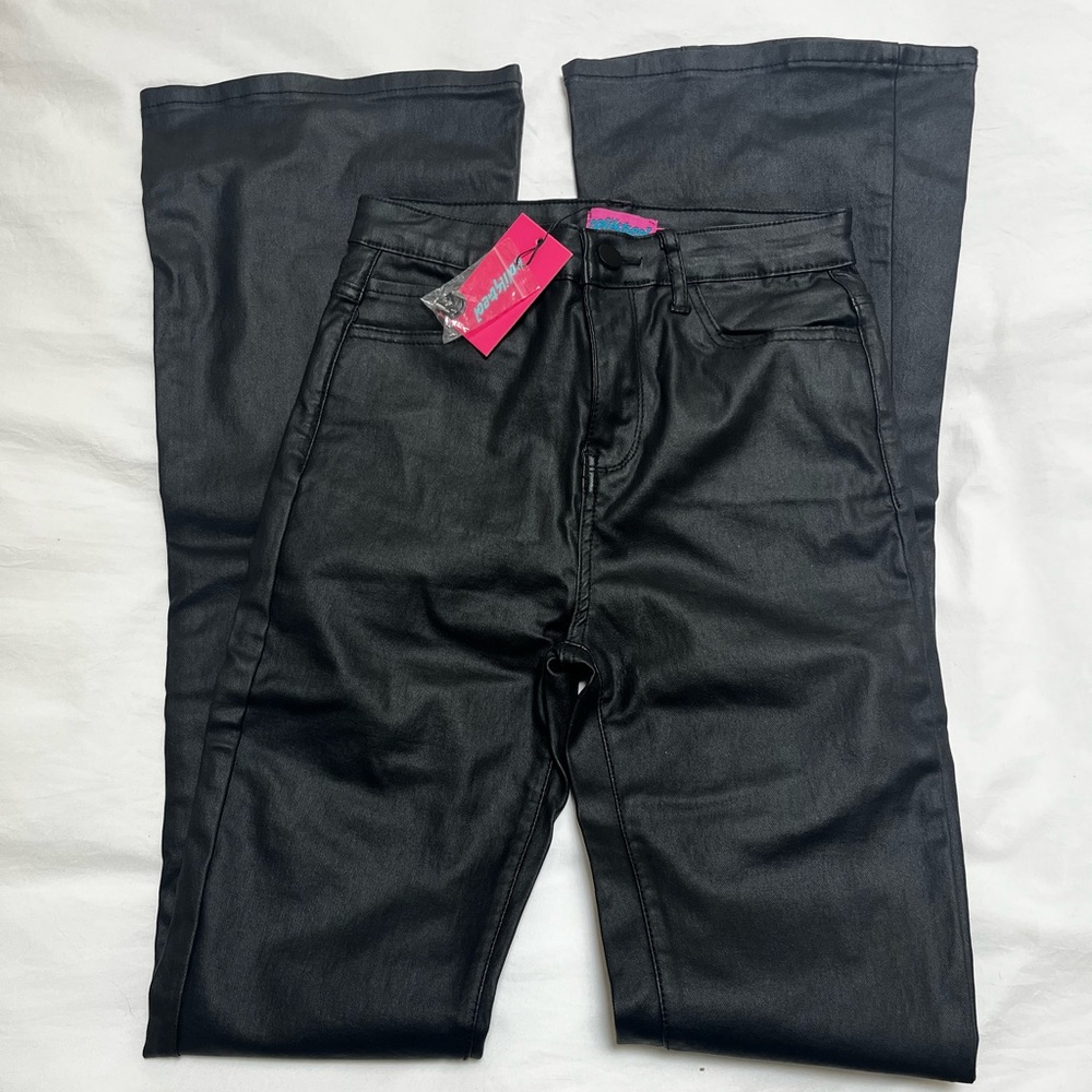 Edikted Black Flare & Wide Leg Leather Pants